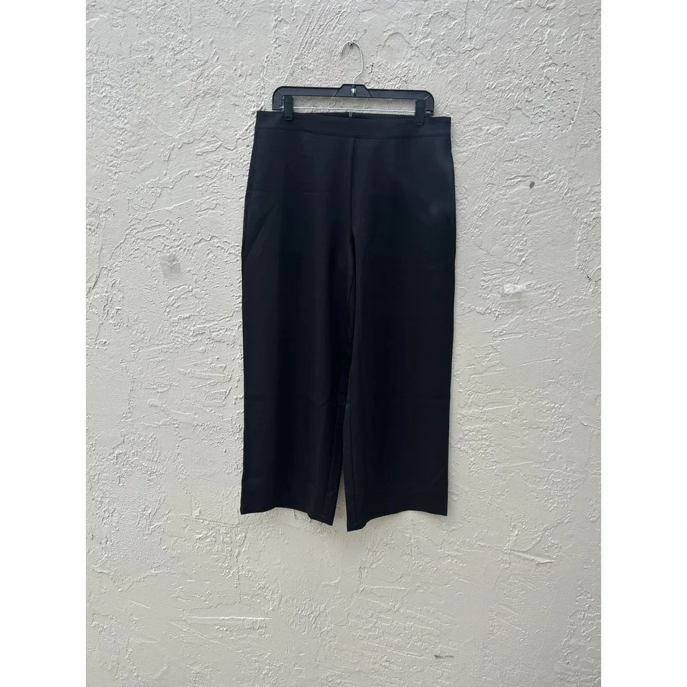 Black Wide Leg Cropped Trousers High Rise Dress Pants XL